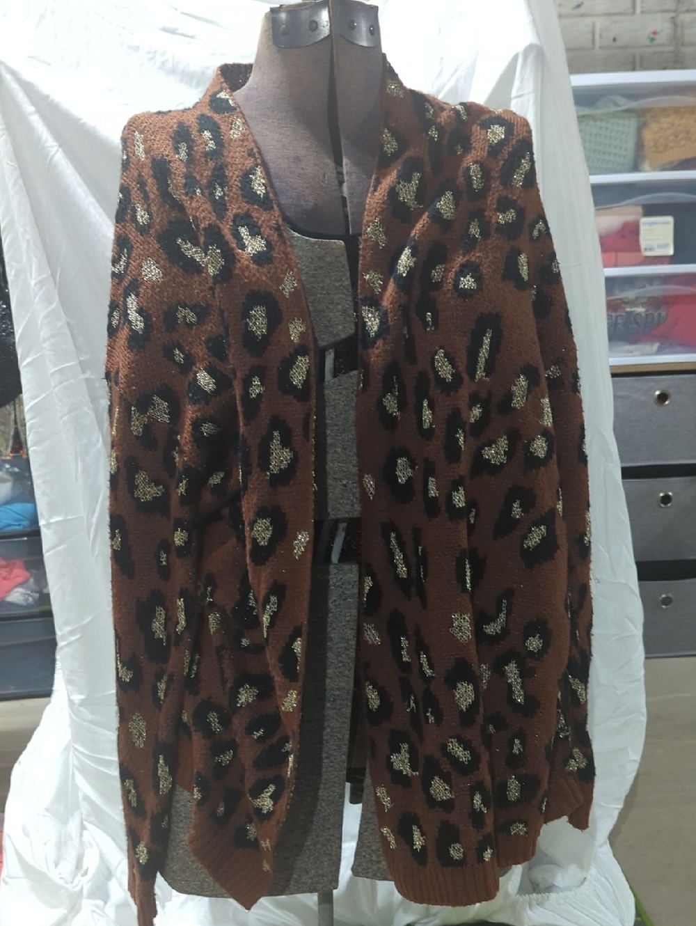 Daytrip Brown Leopard Print Teddy Jacket with Metallic Accents